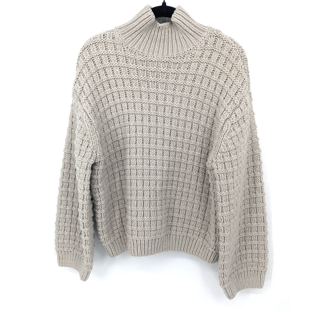 H&M Sweater Womens Small Tan Wool Blend Chunky Waffle Knit Thick Oversize